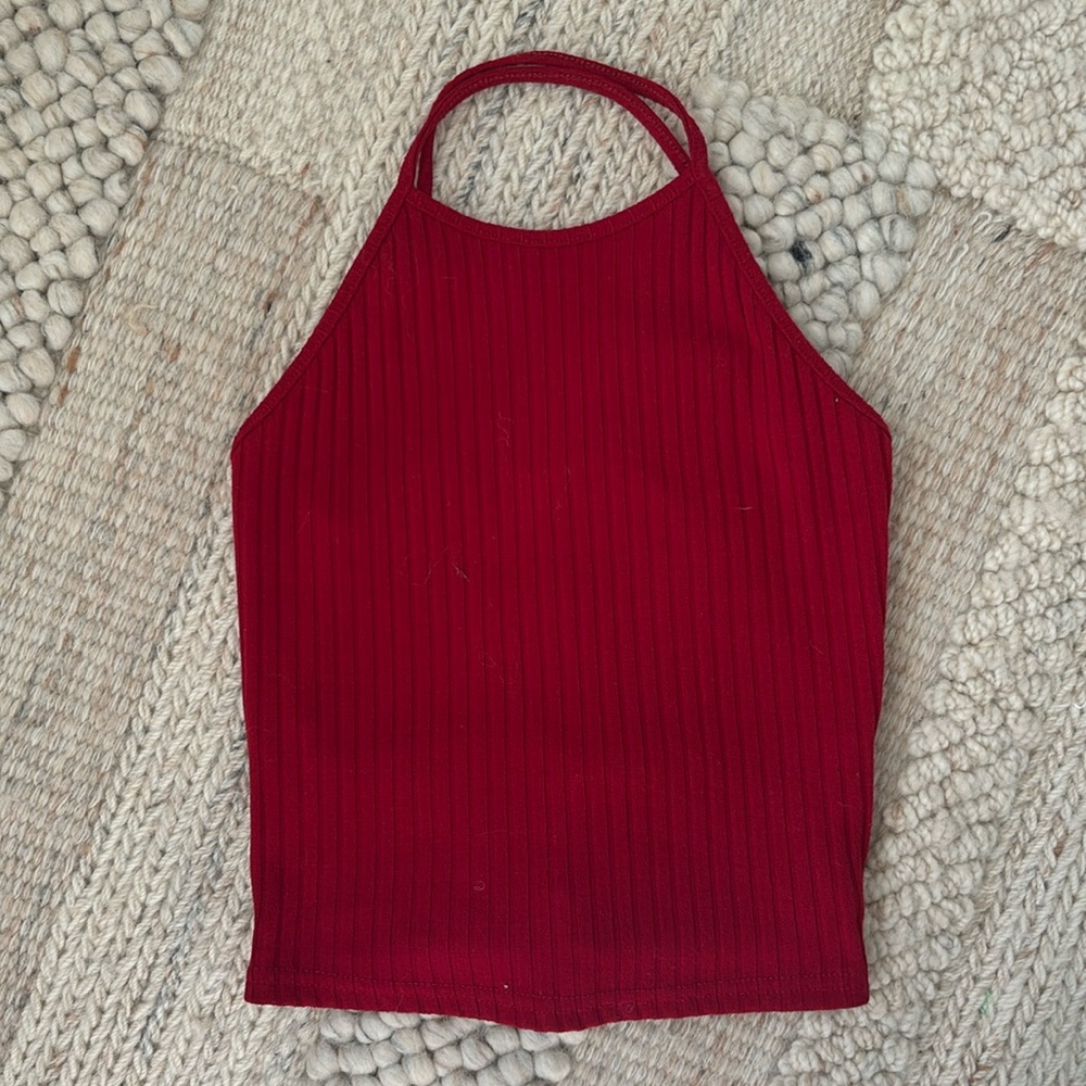 SHEIN Ribbed Tie-Back Halter Top - Size XS
